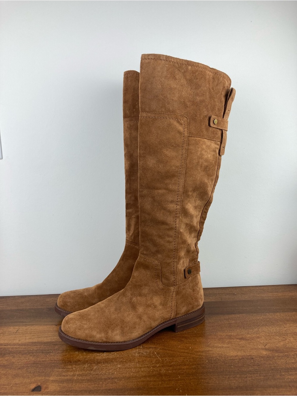 Franco Sarto A-Coley Tall Riding Boots Tan Suede Side Zip Women’s Size 7.5M.
